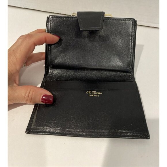 VTG 60s St Thomas Cowhide Leather Wallet Coin Purse Kiss Lock Black Reptile - Picture 6 of 9